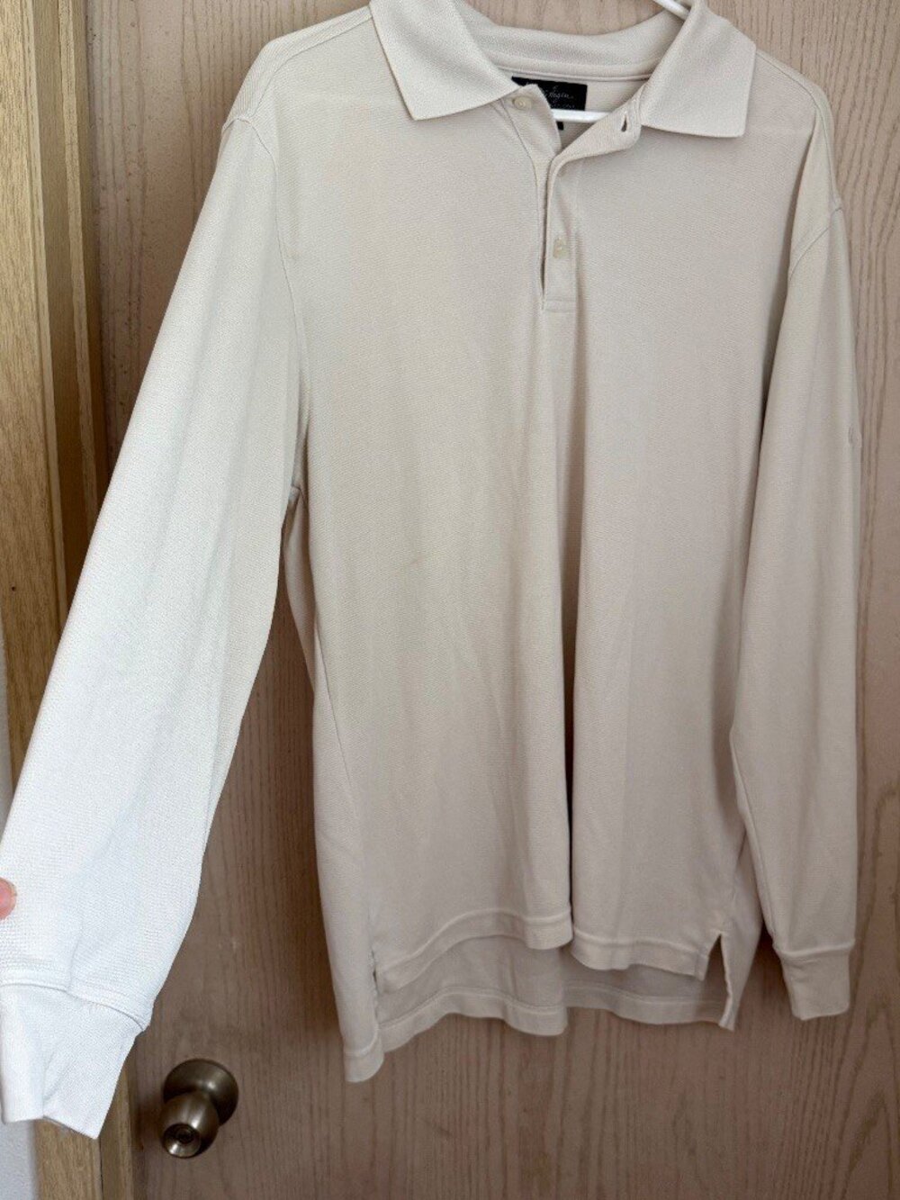 Walter Hagen Golf Polo Long Sleeve Shirt Beige Size M Performance Preppy Casual